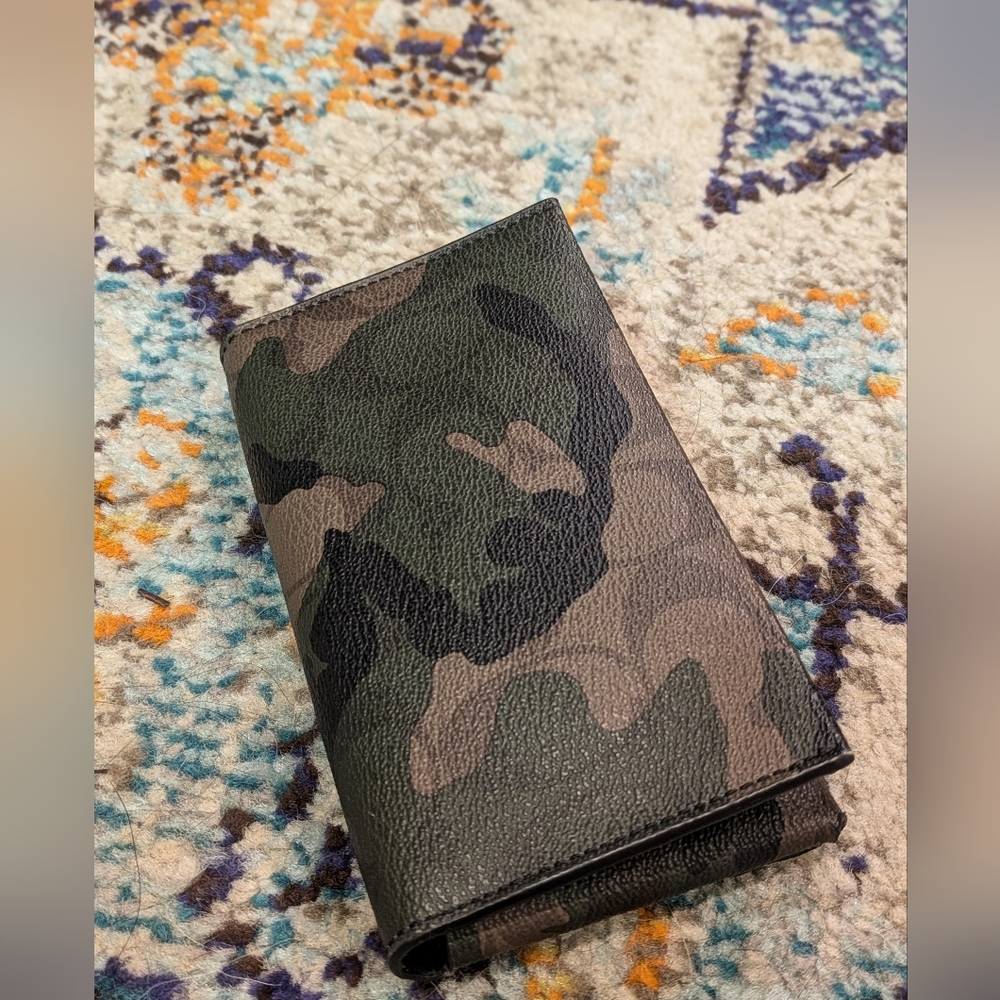 Coach Green and Black Camouflage Leather Holder